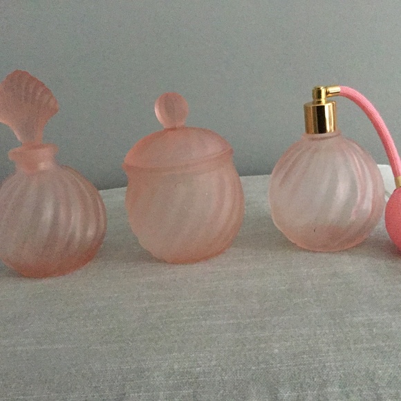 Shabby chic pink frosted swirl glass perfume vanity tray NEW vintage 1970’s - Picture 3 of 5